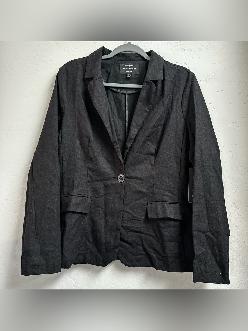 Haute Monde Black Lightweight Notch Lapel Single Button Blazer Jacket L NWT